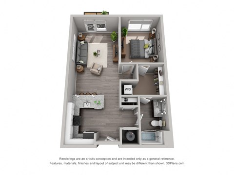Floor plan for 1 bed, 1 bath, 829 sqft
